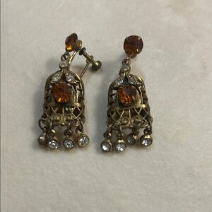 Vintage Elegant Gold and Brown Dangle Costume Earrings